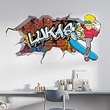 vr64 tjapalo® 3D Wandtattoo Graffiti Name Wandaufkleber Kinderzimmer Junge wandtattoo jungen Cool Skater Wandtattoo Kinderzimmer Name, Größe: B58xH30