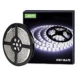 LE LED Strip 5m Selbstklebend, 12V LED Streifen Leiste mit 300 Stück 2835 LEDs, 6000 Kelvin 1200 Lumen Kaltweiß LED Band, DIY Flexibel Stripe für Innen Heim Küche usw