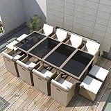 Tidyard Gartengruppe Garten Essgruppe Poly Rattan für 12 Personen, Gartenmöbel Set Sitzgruppe mit Auflagen für Garten und Terrasse, Wetterfest, Grau/Beige 33-TLG