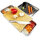 FREUDESKÜCHE Premium Bambus Schneidebrett Set Mit Auffangschalen Rutschfest BPA-Frei Hack-Brett Massiv Groß XXL 40x30x7,5CM