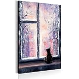 murando - Bilder Tier 60x90 cm Vlies Leinwandbild 1 TLG Kunstdruck modern Wandbilder XXL Wanddekoration Design Wand Bild - Katze Winterlandschaft wie gemalt g-B-0017-b