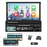 1 Din Autoradio Bluetooth mit Carplay / Android Auto 7'' Touchscreen Stereo Unterstützung Mirror Link, FM, SWC + Rückfahrkamera für N