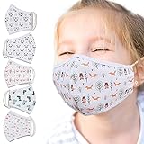 Jago® Kinder Stoffmaske - 5 Stück, Waschbar bis 60°, 3D Druck Tiermotiv, Atmungsaktiv, Baumwolle, für Jungen Mädchen, OEKO-TEX 100 - Mund-Nasenschutz, Community-Maske, Behelfsmaske, Alltagsmask