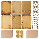 Briefumschläge Vintage,Briefpapier Mit Umschlag,6 Sets Briefpapier,Kraftpapier Vintage Briefpapier Schreibpapier für Briefpapier Liniert Hochzeits Einladung Grußkarten Crafting