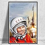 Raum Helden Yuri Gagarin Vintage Geschenk-Abdeckung Poster und Drucke Gemälde Kunst Wandbilder for Wohnzimmer Wohnkultur (Color : White, Size (Inch) : 59x84 CM No Frame)