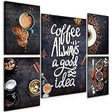 decomonkey Bilder Küche Kaffee 110x80 cm 5 Teilig Leinwandbilder Bild auf Leinwand Vlies Wandbild Kunstdruck Wanddeko Wand Wohnzimmer Wanddekoration Deko Sp