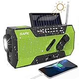 Solar Radio, Kurbelradio AM/FM Wiederaufladbare Dynamo Radio Wasserdicht LED Dynamo Lampe Powerbank für Wandern,Camping,Ourdoor,Notfall(Grün)