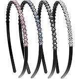 LONEEDY 4 Pack Fashion Rhinestone and Crystal Hard Headbands, Non-slip Teeth Hairband for W