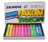 Honsell 47408 - Jaxon Ölpastellkreide, 12er Set, 2 x 6 Neon-Farben im Kartonetui, brillante, lichtechte Farben, für Künstler, Hobbymaler, Kinder, Schule, Kunstunterricht, frei von S