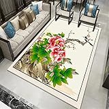 Rot blühende Blumen Farbe Retro ethnisches Muster helle Farben Wohnaccessoires Sofa Wohnzimmer Wohnzimmer Teppich,C5,100x150cm Weicher und Flauschiger Pflegeleichter Tepp