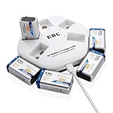 EBL 9v Akku und Ladegerät Set - 9v Blockbatterien 600mAh Typ Li-Ion 5 Stücke mit 9v USB Ladeg
