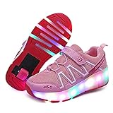 LED Rollenschuhe mit Rollen, Jungen Mädchen Skateboard Schuhe LED Leuchtend Schuhe mit Rollen mit USB Skateboard Rollerblades Ultraleicht Atmungsaktiv Mesh Sneaker Outdoor Gymnastik Turnschuhe Fü