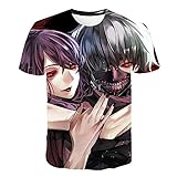 EDMKO Herren Bunte 3D Tokyo Ghoul T-Shirt Kurzarmshirt Kaneki Ken Und Kamishiro Rize Grafik Cooles Druck Teenager Lässige Kurze Hülsen Hemden,XXXX~Larg