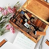 70 Stücke Alphabet Stempel Set, Alphabet Buchstaben Zahlen Set, Vintage Holz Alphabet Buchstaben Stempel, Buchstaben Anzahl Symbol, Stempel Set Gummi mit Aufbewahrungs Box für Kartenherstellung