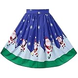 Geilisungren Damen Weihnachtsrock Weihnachtsmann Druck High Waist Plissee Zipper A-Linie Knielang Rock Frauen Weihnachten Karneval Festival Abend Party Cocktail Ball Röck