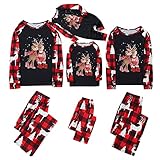 WanWorlder Weihnachten Schlafanzug Familie Damen Herren Kinder Junge Mädchen Baumwolle Weihnachtspyjamas Set Hirsch Muster Shirt Top Kariert Pyjamashose Christmas Pyjamas Hausanzug Familie O