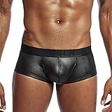 Boxershorts Herren Unterwäsche Slip Wetlook Sexy PU Leather Unterhosen Leder Dessous Bequeme Männer Kurze Hosen Bulge Pouch Slips Hipster Briefs Freizeit Shorts Boxer Retroshorts Erotische Reizw