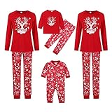 YJING Weihnachts Familien Schlafanzug Winter Pyjamas Set Warme Nachtwäsche Nachthemd Hirsch Druck Hausanzug für Vater Mutter Baby Kinder Junge Mädchen Freizeit T-Shirts Bluse(11-Rot Herren,XXL)