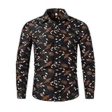 Strandshirt Herren Modern Urban Trend Mode Hawaiianischer Stil Druck Herren Langarm Herbst Winter Revers Slim Fit Strickjacke Herren Shirt Casual Urlaub Herren H