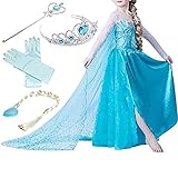 Yigoo ELSA Kleid Eiskönigin Prinzessin Kostüm Kinder Glanz Kleid Mädchen Weihnachten Verkleidung Karneval Party Halloween Fest, 110 (Körpergröße 95-105), Elsa2