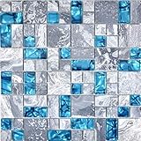 Mosaikfliese Transluzent grau Kombination Glasmosaik Crystal Stein grau blau MOS88-0404