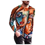 Herren Frühjahr und Sommer Retro 3D-Druck Tshirts Langarm Rundhals T-Shirt Top Sweatshirt Tops Bluse Positionierungsdruck Basic O-Neck Freizeitkleidung XXL