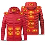 LVLUOKJ Doppelte Kontrolle Beheizbare Jacke 5 9/11 Areas Hoodie Daunenjacke Mantel USB-Aufladung Wasserdicht Winddicht Jacke (Color : 11Areas red B, Size : M)