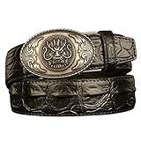 Lordring Herren Bund Leder Ratschen Belt für Herren Kleid Automatische Gürtel Schnalle Schwarze Farbe Alligatorleder Ovaler Wasserhahn Silberne Schnalle,Schwarz,Waist 35'~37'/120