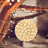 Lewondr Kugel Weihnachtslicht, 15 cm Kirschblüte Leuchtkuge Hänger Kugel Licht Weihnachtsdeko mit 100 LED Lämpchen Batteriebetrieb Leuchtball Lichterkette für Fest Hause Innen & Außen, Warmweiß