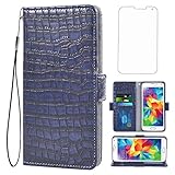 Asuwish Kompatibel mit Samsung Galaxy S5 Wallet Case mit gehärtetem Glas Displayschutzfolie und Flip Cover Kartenhalter Handy Hüllen für Glaxay S 5 Neo Gaxaly 5S Galaxies GS5 G900A G900T Frauen B