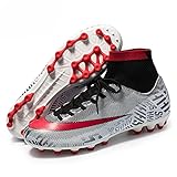XRDSHY Fußballschuhe High-top männliche Jugend-Design Outdoor Sport Spike Fußballschuhe Cleats Athletics Jugendliche Trainingsschuhe Professionelle Unisex,Gray-43 EU