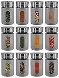My-goodbuy24 Gewürzstreuer -12er Set - Salzstreuer Pfefferstreuer aus Glas & Edelstahl mit Dreh-Deckel und einem Stichtfenster Vorratsglas Gewürzdose Dose Streudose - G