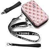 Handy Umhängetasche - Mode Damen Schultertasche Klein Geldbörse Crossbody Handtasche - Hart ABS+pc Kofferform mit Verstellbar Abnehmbar Schultergurt für Handy unter 7.5 Zoll (Rhombus Roségold)