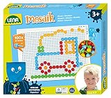 Lena 35623 - Mosaik Steckspiel Set, Steckmosaik mit 100 farbigen Stecker, Mosaikstecker Ø 10 mm, Mosaikspiel für Kinder ab 3 Jahre, Komplettset mit Steckplatte ca. 21 x 16 cm und Organizer, b