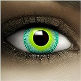 Farbige Kontaktlinsen ohne Stärke Alien + Kunstblut Kapseln + Kontaktlinsenbehälter, weich ohne Sehstaerke in grün, 1 Paar Linsen (2 Stück)