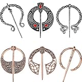 HICARER 6 Stücke Vintage Wikinger Broschen Pins Schal Mantel Schal Schnalle Spange Pin Brosche für Männer Frauen Kostümzubehör, Antik Silber und Rotg