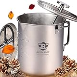 Bestargot Camping Titanium Topf Becher Tasse Outdoor, 750ml max French Press Titan Campinggeschirr Kaffeebereiter Kann, Outdoor-Tasse Geschirr, Große Kapazität, Leicht und Tragbar 220g