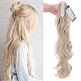 Clip in Extensions Pferdeschwanz Haarteil Gewellt Ponytail Extensions Haarverlängerung 24'(60cm) #24/613 Mittelblond/Hell-Lichtb