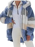 Damen-Kapuzenmantel mit Kapuze, langärmelig, Reißverschluss, Übergröße, für Herbst und Winter, mit Tasche, A-Blau, 42