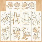 HOWAF 10 Stück Schablonen Set,Kunststoff Zeichnungs Schablonen Set,Wiederverwendbar Vogel Malerei Vorlagen Schablonen Blume für Kinder malen,Bullet Journal,Scrapbooking,Gästebuch,DIY Geschenkk