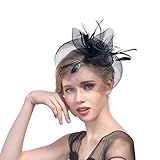 JZK Dame Vintage Fascinator Blume Kopfbedeckung Kopfstück Feder Haar Zubehör mit Clip & Stirnband, Elegant Haarschmuck Hut für Cocktail Party Hochzeit (Schleier, schwarz)