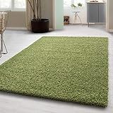 Hochflor Shaggy Teppich für Wohnzimmer Langflor Pflegeleicht Schadsstof geprüft 3 cm Florhöhe Oeko Tex Standarts Teppich, Maße:80x150 cm, Farbe:Grü