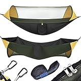 OTraki Hängematte mit Moskitonetz Ultra-Leichte Reise Hängematte Outdoor atmungsaktiv Schnelltrocknendes, aus Nylon Fallschirm, 2 x Premium Karabiner, 2 x Nylon Schlingen Inklusive (290x140cm)