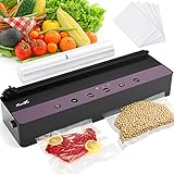 TowerTop Vakuumiergerät Automatischer Vakuumierer für trockene oder feuchte Lebensmittel und Sous Vide Eingebautes Schneidegerät LED Lichter inklusive 1 Vakuumrollen und 5 Lebensmittel Vakuumb