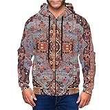 yazs Herren-Kapuzenjacke mit Reißverschluss und Taschen – traditioneller Persischer Isfahan Vintage-Tepp