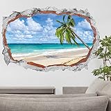 HPNIUB 3d Kaputter Wandaufkleber,90*60cm(BxH),Wandtattoo Wohnzimmer Landschaft,Selbstklebend Wandsticker Meer Baum Poster,Vinyl Wandaufkleber Durchbruch Deko für Wohn chlaf-zimmer Küche Bad Aufkleb
