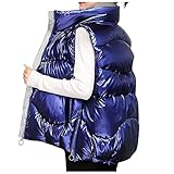 Kobay Damen Winter Casual Mantel Oberteile Elegant Langarmshirt Frauen Kurzer Stehkragen Verdicktes Unterhemd aus Baumwolle Unterhemd Glänzendes Pferd Clip-Jacke(Blau, M)