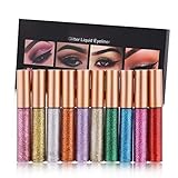 10 Farben Glitzer Eyeliner Set Schimmer Glitzer FlüssigEr Eyeliner Set Lang anhaltende Wasserdicht Hochpigmentiertes Funkeln Silber Eyeliner Kit Bunte Eyeliner Lidschatten Make-up