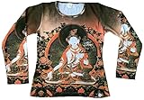 TICILA Damen Langarm T-Shirt Braun White Tara Siam Orchidee Blume Nepal Bhutan Tipet Buddha Kunst Art Religion Star Designer Vintage Tattoo Design L 42