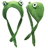 BEIFON Winter Warme Mütze Frosch Hut Strickmütze mit Ohrenklappen Mädchen Wollmütze Damen Gestrickt Stirnband Wolle Hut Outdoor Mode Kopfbedeckungen für Party Reisen Fotografie Weihnachten (Grün)